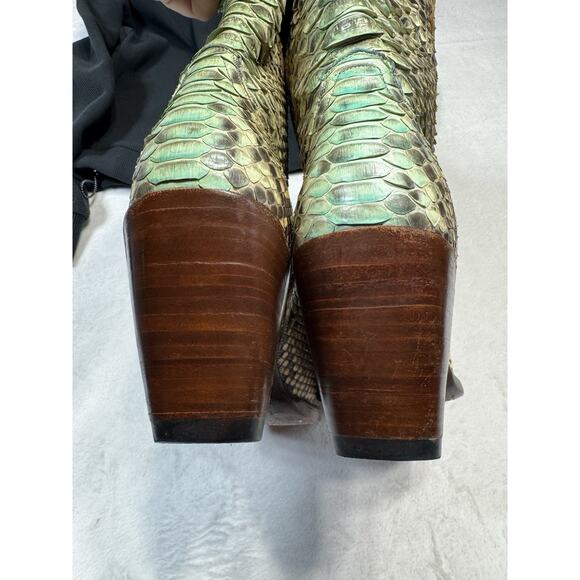 OLD GRINGO RARE Python Skin Western Cowgirl Boots Aqua Mint Green 8.5B Baroque - Picture 10 of 12